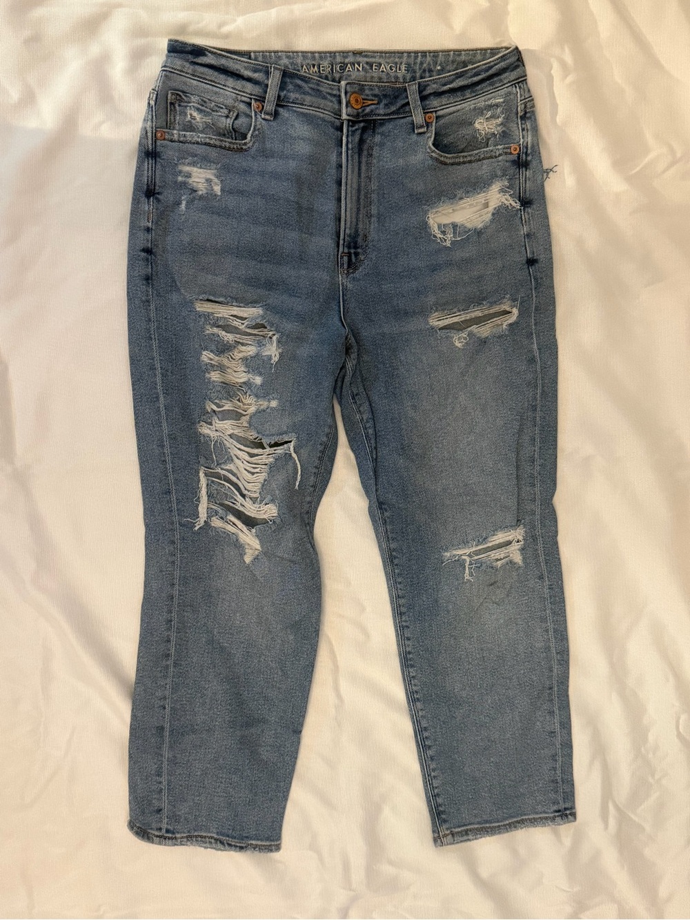 American Eagle Outfitters Boyfriend Ripped Denim Jeans - Light Blue